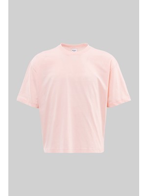 Machinist Erkek Basic Pamuklu Crop Oversize Tişört Toz Pembe
