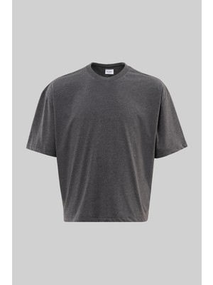 Machinist Erkek Basic Pamuklu Crop Oversize Tişört Antrasit