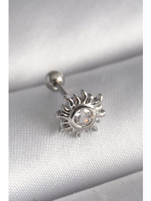 Mercora Tech 316L Çelik Gümüş Renk Zirkon Taşlı Güneş Tragus Piercing