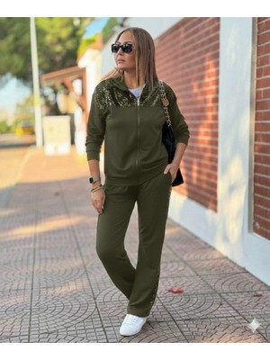 Mareandpanda Kadın Uzun Kollu Önden Fermuarlı Pul Payetli Alt Üst Viskon Iki Iplik Takım