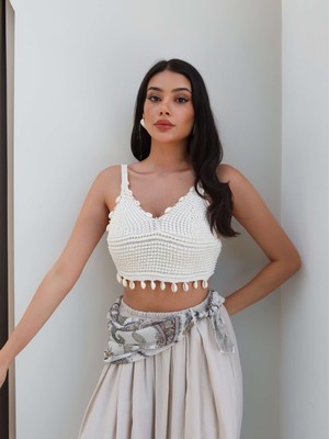 Esra Helvacı Deniz Kabuklu Crop Bluz