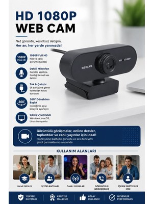 Eco Port Webcam Orjınal Hd 1080P Konferans Kamera Dahili Mikrofon Görüntülü Sohbet Yayın Kamerası Hd Video