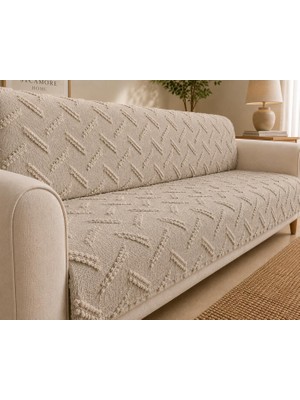 SYCAMORE HOME Premium Şönil Koltuk Örtüsü 175X215 cm Kesik Çizgi Desenli Kaymaz Yıkanabilir Jakarlı Çekyat Kanepe Örtüsü Lüks Salon Örtüsü