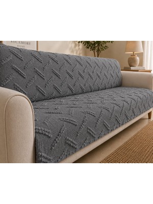 SYCAMORE HOME Premium Şönil Koltuk Örtüsü 175X215 cm Kesik Çizgi Desenli Kaymaz Yıkanabilir Jakarlı Çekyat Kanepe Örtüsü Lüks Salon Örtüsü