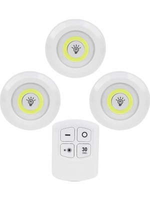 Elivora Store LED Işık Kablosuz Uzaktan Kumandalı Dolap Içi LED Ampul Seti 3lü Set Gece Lambası Spot Lamba