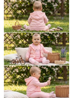 Meya Baby & Kids Kız Bebek 3 Lü Takım Kapüşonlu Dantel Detaylı