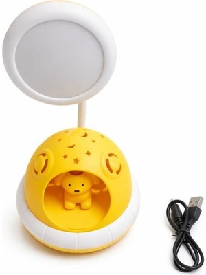 Elivora Store Sevimli Köpek Figürlü LED Masa Lambası ve Gece Lambası, Yıldız Desenli Işıklı Dekoratif Çocuk Odası Aydınlatması, USB Girişli ve Fişe Takılan Ayarlanabilir Başlıklı Masaüstü Gece Işığı