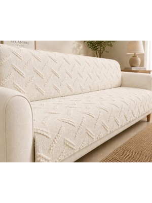 SYCAMORE HOME Premium Şönil Koltuk Örtüsü 175X215 cm Kesik Çizgi Desenli Kaymaz Yıkanabilir Jakarlı Çekyat Kanepe Örtüsü Lüks Salon Örtüsü