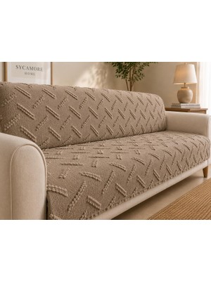 SYCAMORE HOME Premium Şönil Koltuk Örtüsü 175X215 cm Kesik Çizgi Desenli Kaymaz Yıkanabilir Jakarlı Çekyat Kanepe Örtüsü Lüks Salon Örtüsü