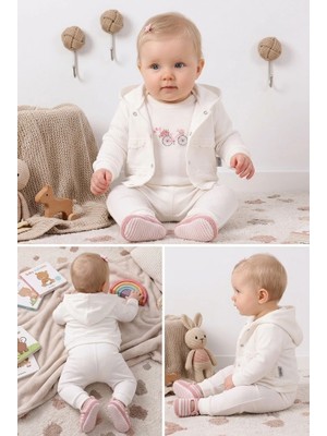 Meya Baby & Kids Kız Bebek 3 Lü Takım Kapüşonlu Dantel Detaylı
