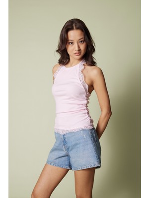 Nisan Triko Dantel Detaylı Halter Top