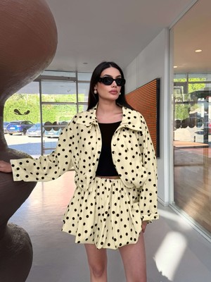 Esra Helvacı Puantiyeli Dik Yaka Bomber Ceket E.h Collection