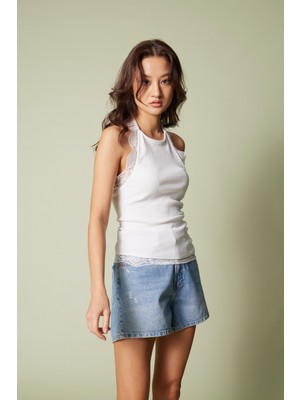 Nisan Triko Dantel Detaylı Halter Top