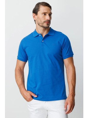 İGS Saks Modern Fit Dar Kalıp Polo Yaka Düz Kısa Kollu Pamuklu Tişört