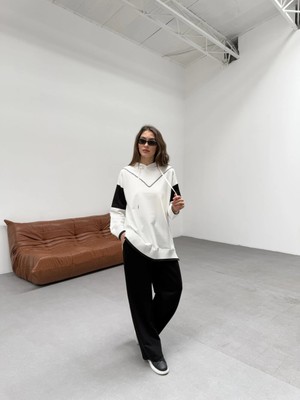 Garni Detaylı Kapüşonlu Sweat ve Bol Paça Pantolon Takım