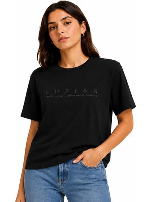Lufian Lufıan Premium Oversize Unisex Tişört Kalın Tok Kumaş Soft Touch Bisiklet Yaka