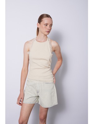 Nisan Triko Dantel Detaylı Halter Top