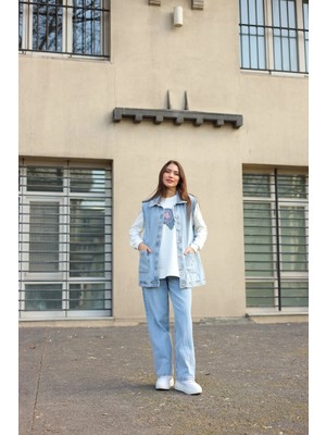 Spor Tarzı Yansıtan Sweat, Pantolon ve Denim Yelek Takım