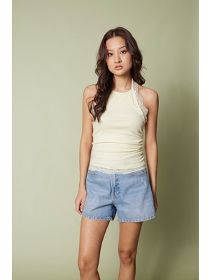 Nisan Triko Dantel Detaylı Halter Top
