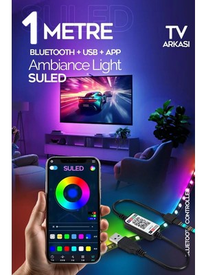 Suled 1 Metre TV Arkası & Ortam Ambiyans Bluetooth IOS & Android Telefondan Kontrollü RGB Smart Şerit Led
