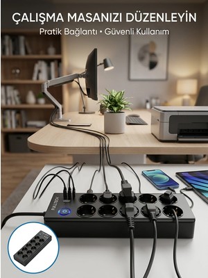 Astraltech Akım Korumalı 10'lu Çoklu Priz Usb-A ve Type-C Şarj Çıkışlı