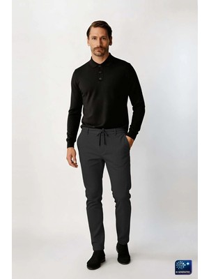 İGS Antrasit Dynamic Fit Lastikli Ipli Erkek Pantolon | Konforlu Smart Casual