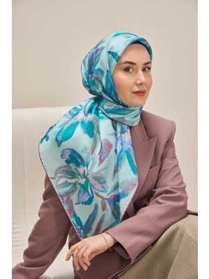 Silk Home Twill Ipek Eşarp Sulu Boya Cam Göbeği 90X90