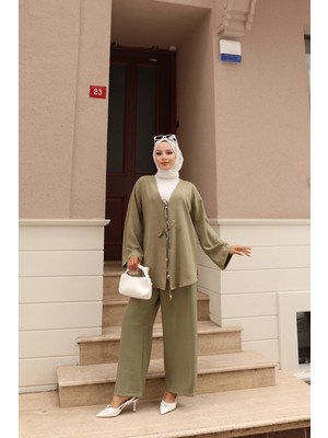 Bağlama Detaylı Üst ve Rahat Pantolon Ikili Takım