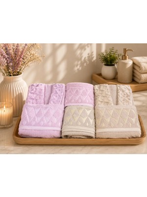 Royam Cotton Paris Jakarlı Pamuklu 6 Parça Aile Bornoz Seti