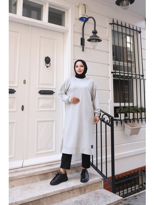 Yırtmaç Detaylı, Bisiklet Yaka Rahat Tunik