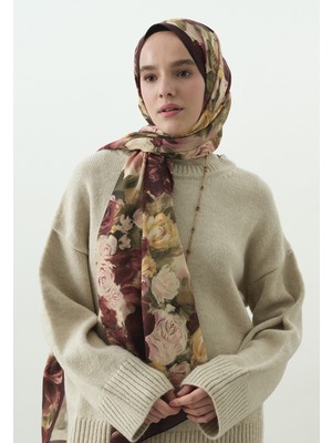 Fresh Scarfs Rose Breeze Desenli Pamuk Viskon Şal Bordo