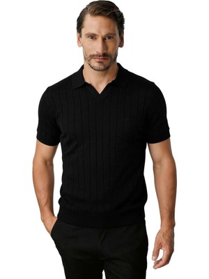 İGS Erkek Siyah Triko Polo Yaka Tişört – Şık ve Modern Fit