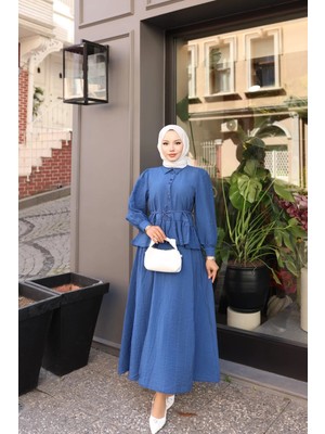 Balon Kol Peplum Bluzlu Etekli Takım