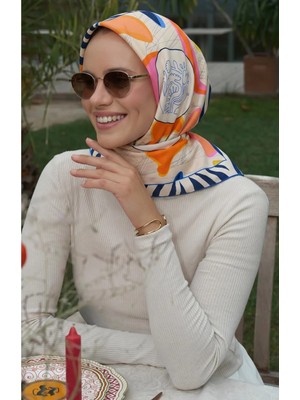 Benetton Sıena Desenli Eşarp B-E-1009 Krem