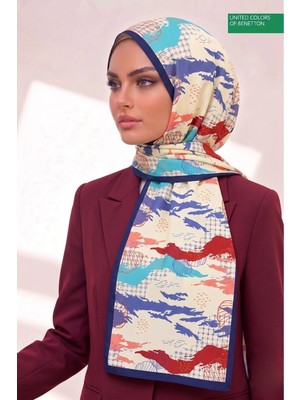 Benetton Fiore Desenli Şal B-S-1010 Lacivert