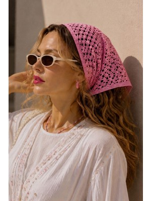 Afvente Kadın File Örgü Pembe Triko Bandana