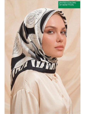 Benetton Sıena Desenli Eşarp B-E-1009 Gri