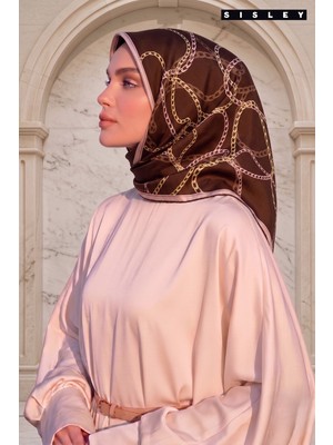Sisley Saten Kadın Ipek Eşarp S-E-2033 Kahve