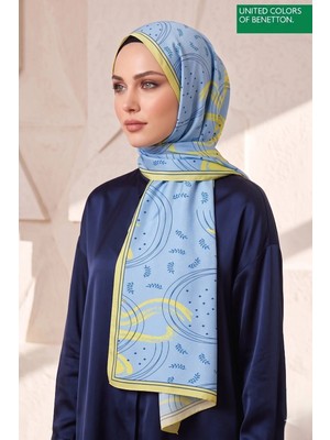 Benetton Fiore Desenli Şal B-S-1015 Mavi