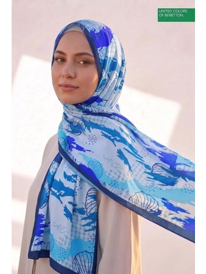 Benetton Fiore Desenli Şal B-S-1010 Mavi