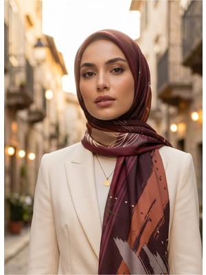 Benetton Sıena Desenli Eşarp B-E-1002 Bordo