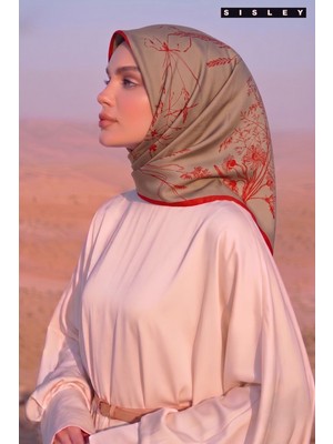 Sisley Saten Kadın Ipek Eşarp S-E-2032 Vizon