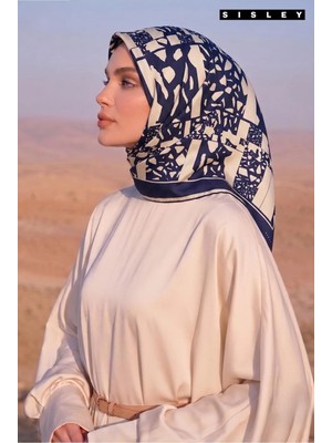 Sisley Elisa Desenli Eşarp S-E-2001 Lacivert-Krem