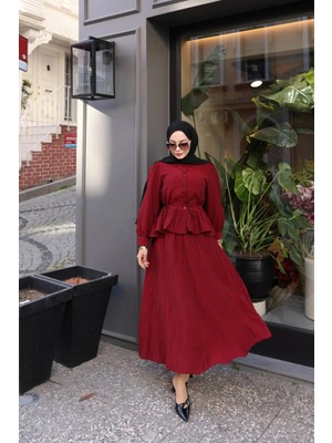 Balon Kol Peplum Bluzlu Etekli Takım