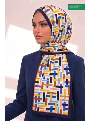 Benetton Fiore Desenli Şal B-S-1011 Lacivert