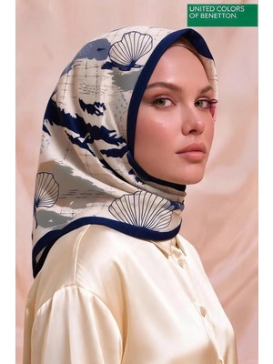 Benetton Sıena Desenli Eşarp B-E-1006 Indigo