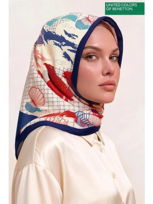 Benetton Sıena Desenli Eşarp B-E-1006 Lacivert