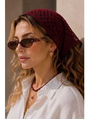 Afvente File Örgü Bordo Triko Bandana