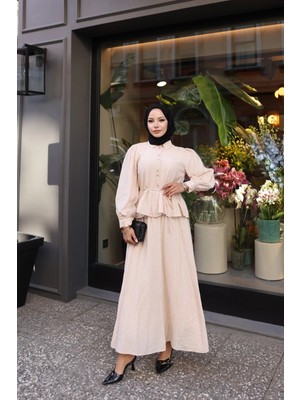 Balon Kol Peplum Bluzlu Etekli Takım