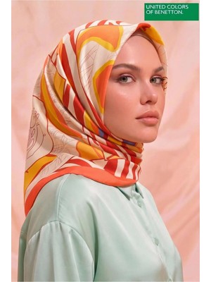 Benetton Sıena Desenli Eşarp B-E-1009 Turuncu